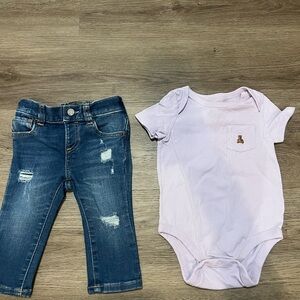 Gap baby 12-18 month Blue Jeans and Light Purple Onesie Set
